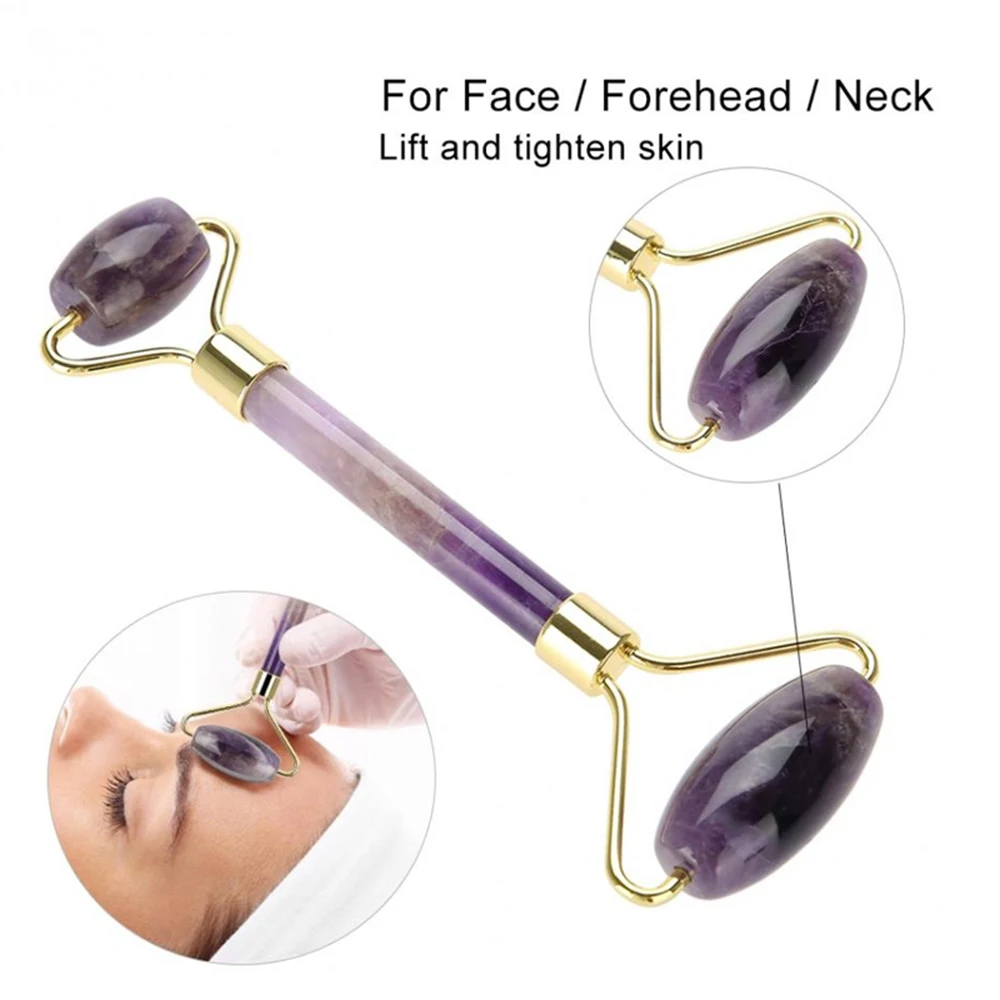 Natural Amethyst Jade Roller Set Facial Massage Rollers Massager for Face Slimming Chin Lift Up Facial Beauty Roller Skin Care