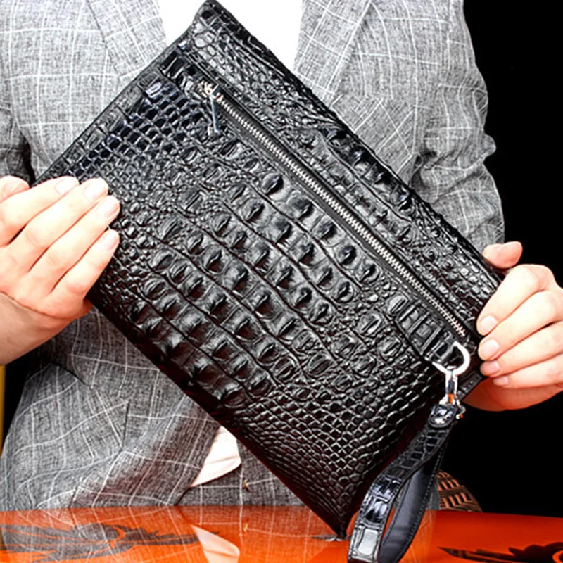 Sac à main motif Crocodile pour hommes, porte-documents de bonne qualité en véritable peau de vache, pochette de grande capacité