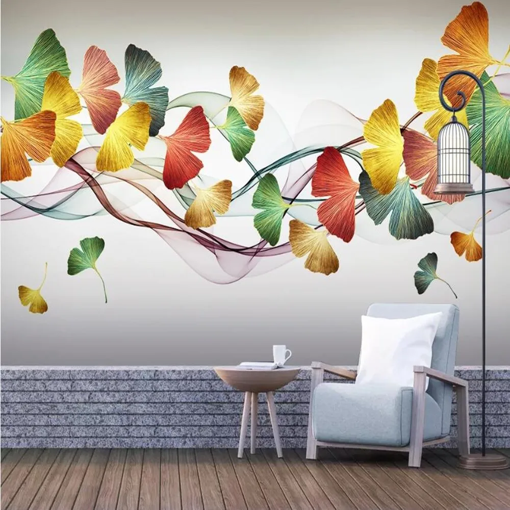 

Milofi custom 3D small fresh light luxury plant ginkgo leaves background wallpaper mural