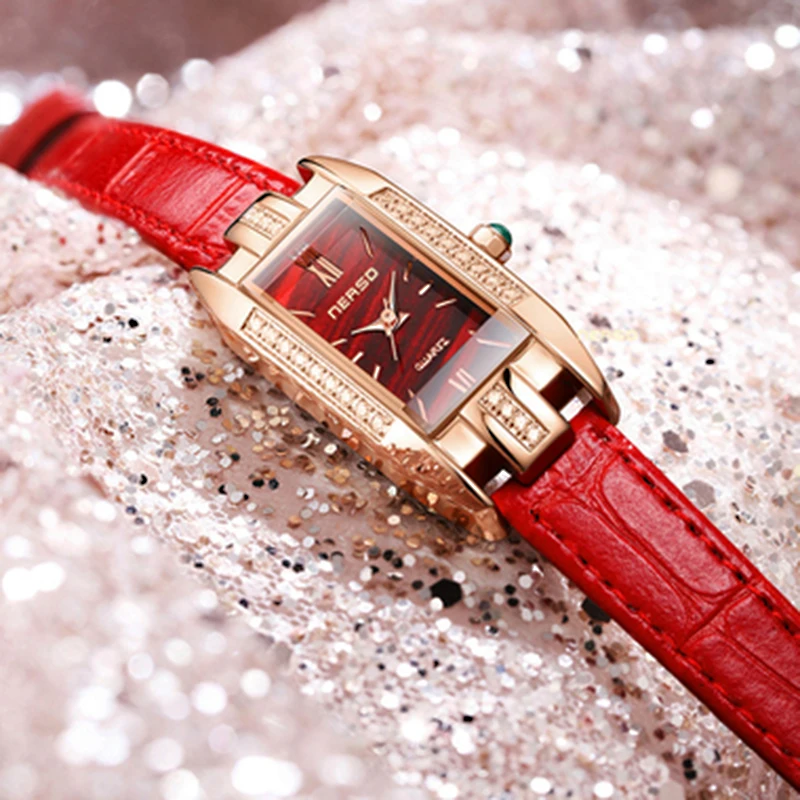 

Small Green Watch Rectangular Compact Dial Diamond High Quality Thin Belt Quartz Watch Ladies Watch Luxury Watch Women