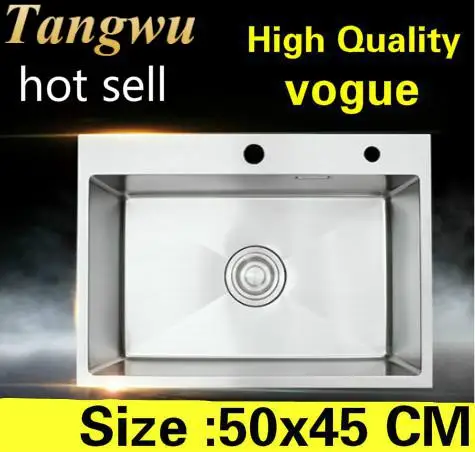 

Free shipping Apartment small kitchen manual sink single trough vogue standard 304 stainless steel hot sell 50x45 CM