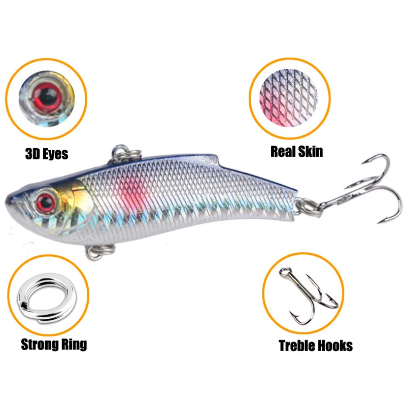 1PC VIB Fishing Lure Lead Swim Minnow Wobbler Hard Bait 70mm 20g Artificial Crankbait Winter Sea Fishing Bass Diving Swivel Bait