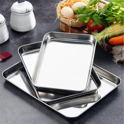 Stainless Steel Flat Bottom Tray Grilled Fish Barbecue Trays Bread Plates Food Storage Container Snack Dish Kitchen Accessories