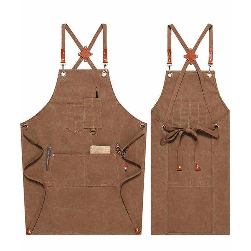 

Canvas Apron Cross Back Strap Barista Bartender Pastry Chef Uniform Barber Hairdresser Florist Gardener Artist Workwear B85