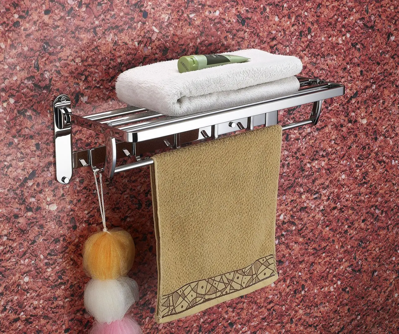 

VIBORG SUS304 Stainless Steel Foldable Wall Mounted Bathroom Towel Rack Shelf Towel Bar Rail Holder Storage Polished Mirror-like