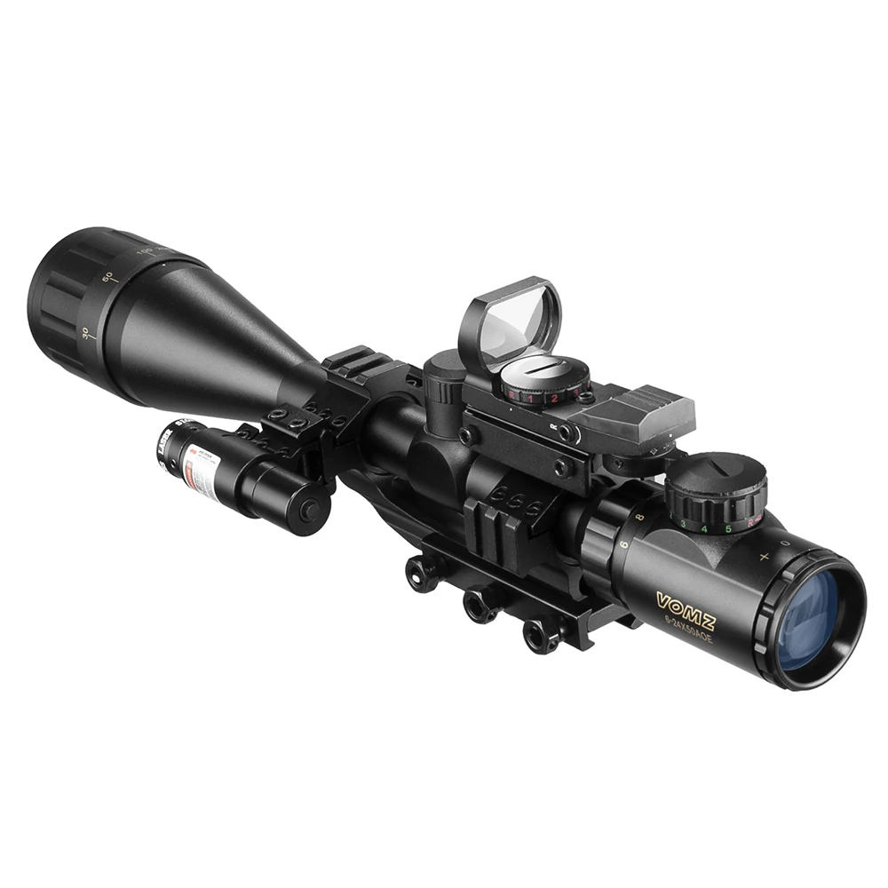 Hunting 6-24x50 AOEG Rangefinder Rifle Scope With Holographic 4 Reticle Sight Red Dot Green Laser Combo Riflescope Ar15