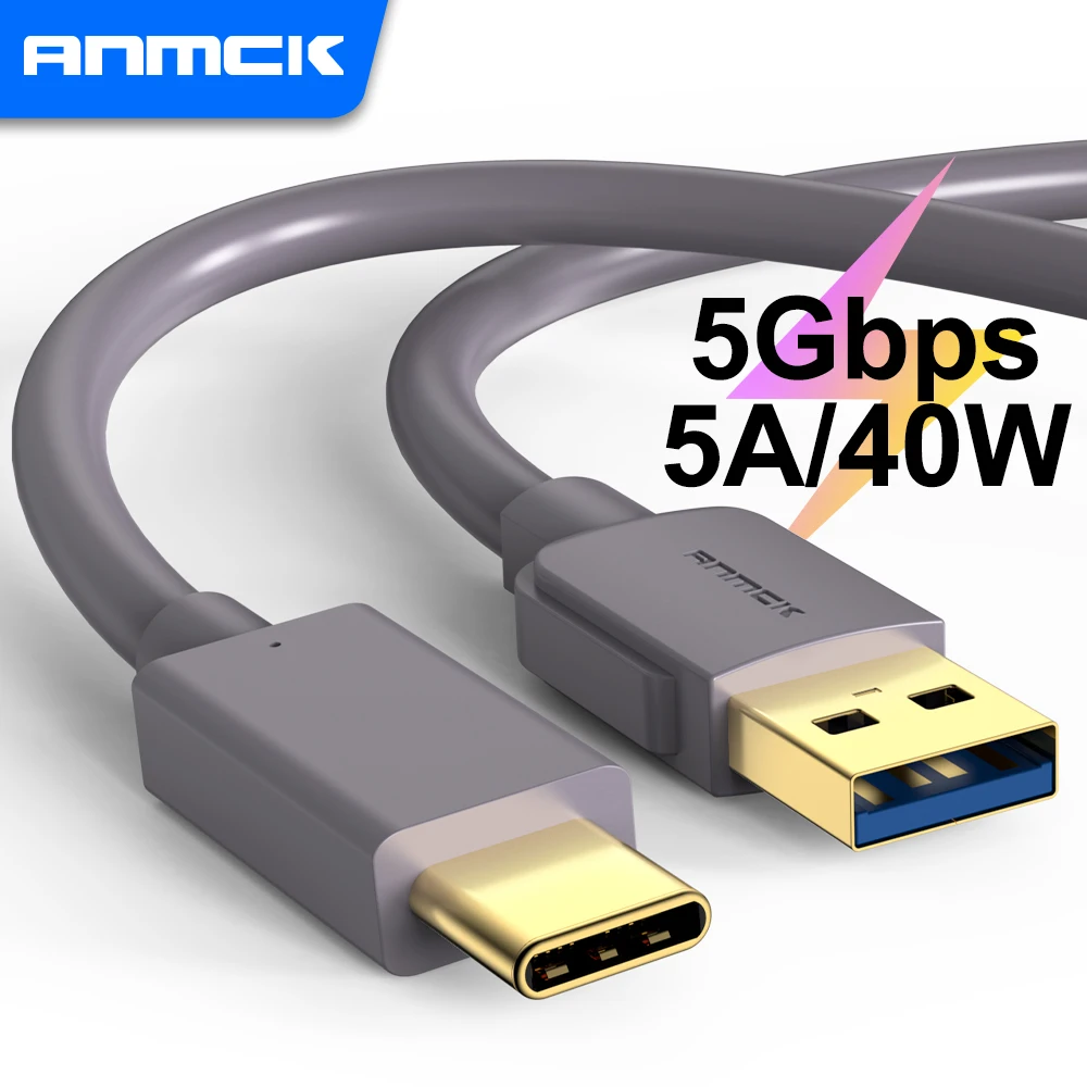 

Anmck USB 3.0 5Gbps 5A High Speed USB Type C Cable for Huawei Supercharge 40W Fast Charging USB-C Charger Cable for Phone Cord