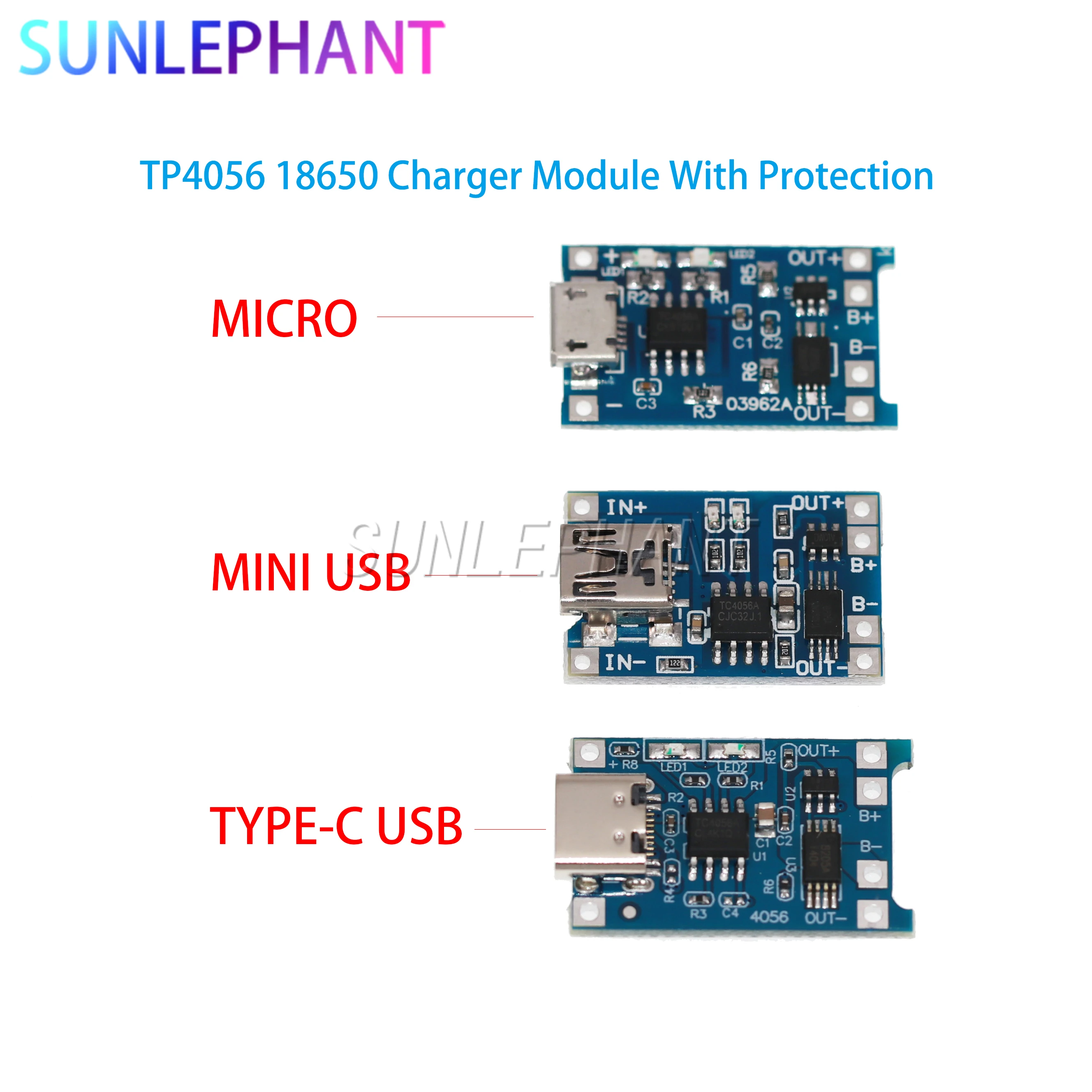 1PCS Great IT 5V 1A Micro USB 18650 Type-c Lithium Battery Charging Board Charger Module+Protection Dual Functions TP4056 18650