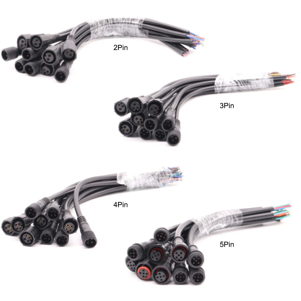 2Pin 3Pin 4Pin 5Pin 5~50Pairs Male to Female Led Connector Waterproof IP68 Black Cable For LED Light Strips