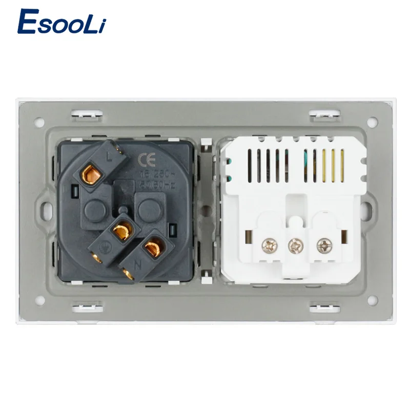 Esooli PC Plastic Panel Wall Socket EU Standard Power Outlet With Dual USB Smart Induction Charge Port For Mobile 5V 2.1A