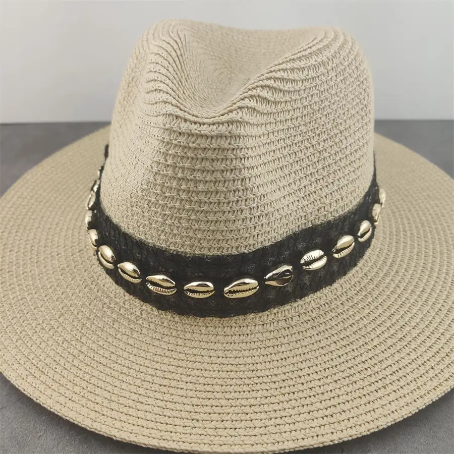 Dropshipping Boho Wide Brim Sun Hats for Women  Jazz Caps Panama Fedoras Unisex Top Beach Visor Hat Straw Cap Brief Solid