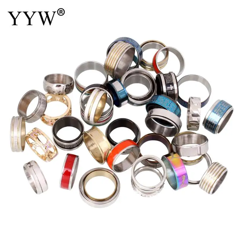 dropshipping 100PCs stainless steel men\'s finger ring mixed styles jewelry womens silver color US Ring 5.5-11 anillo de dedo