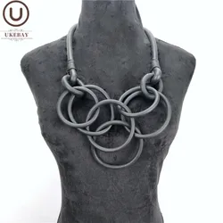 UKEBAY New Pendant Necklace Handmade Circle Bohemia Style Sweater Necklaces Women Rubber Jewelry Party Clothes Accessories Punk