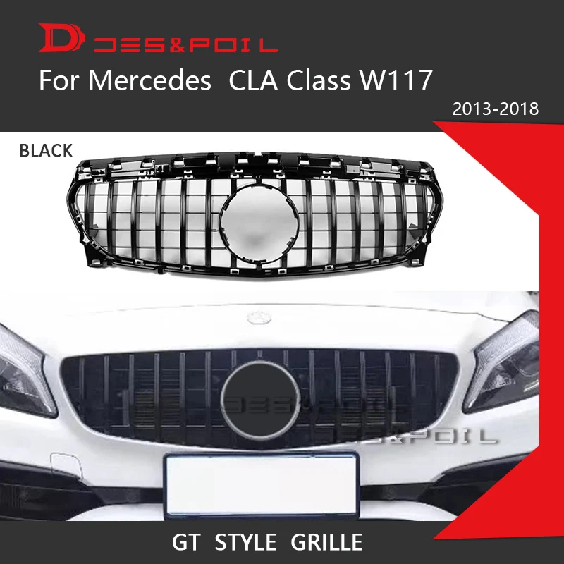 GTR Grille For Mercedes CLA W117 C117 GT Front Grid For CLA35 CLA200 CLA180 CLA220d Amg Diamond Grille Racing Sports 2013-2018