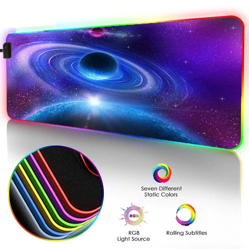 

Mairuige Gaming Mouse Pad Starry Sky Moon Pattern RGB Large Mouse Pad LED Luminous Color Lighting Wireless Mouse Pad Desk Mat