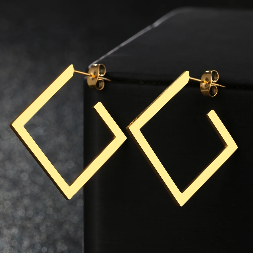 Stainless Steel Earrings 2022 Trend Minimalist Square Gold Color Charm Fashion Big Stud Earrings For Women Jewelry Party Gifts