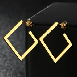 Pendientes de acero inoxidable para mujer, aretes grandes con pasador, minimalista, cuadrado, Color dorado, joyería, regalos de fiesta, 2022