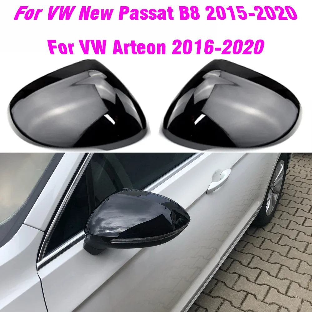 For VW Passat B8 Caps 2016 2017 2018 2019 2020 Black Side Mirror Covers  (Glossy Pearl Black) For Carbon Fiber Color