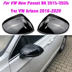 For VW Passat B8 Caps 2016 2017 2018 2019 2020 Black Side Mirror Covers (Glossy Pearl Black) For Carbon Fiber Color
