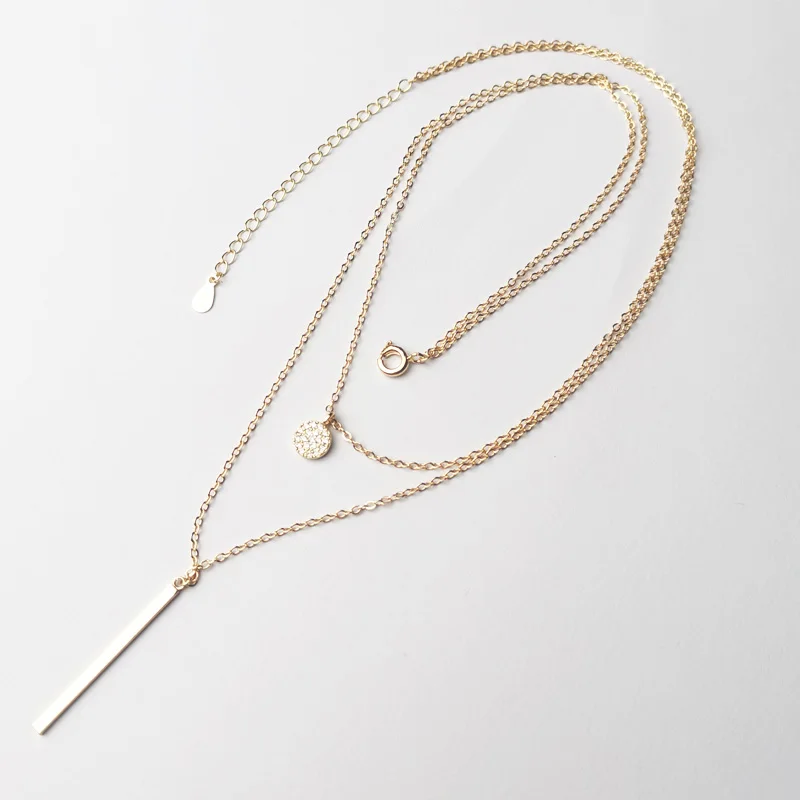 925 Sterling Silver Double layer Necklace Round Shiny Full Zircon Long pendant Necklaces Gift For Girl Fine Accessories NK062 image 4