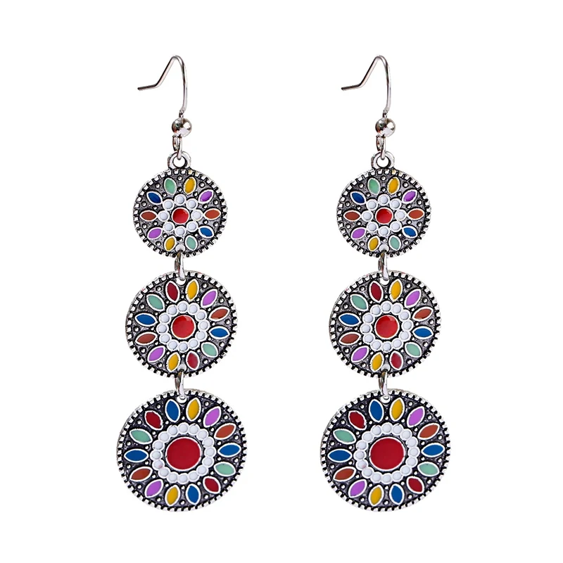 Vintage Flower Bohemian Earrings For Women Ethnic Round Alloy Gypsy Indian Jewelry Jhumka Earrings Oorbellen Hangers