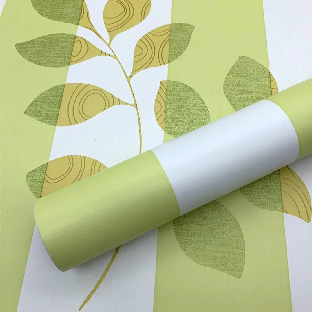 Green Leaf Peel and Stick Wallpaper Stripe Self Adhesive Wall Paper Removable PVC Waterproof Contact Paper for Home Decor