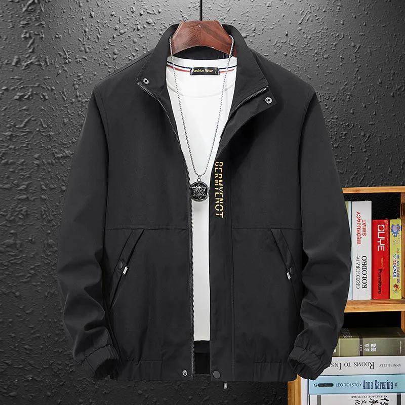 

Oversized men's thin casual stand collar coat plus size bust 148cm 5XL 6XL 7XL 8XL 9XL long sleeve letter coat men 3 colors