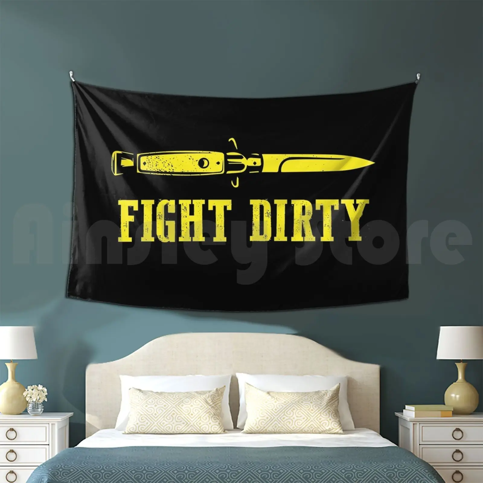 Yellow Fight Dirty Switchblade Tapestry Living Room Bedroom Yellow Fight Dirty Switchblade Knife Sarcastic Edgy Pastel