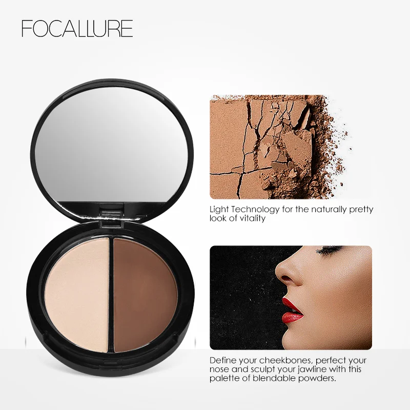 Focallure Highlighter Bronzer Shadow Palette Brighten Skin Nose Shadow Face Contour Makeup Cosmetics with Mirror