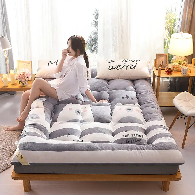 Materace Tatami wełna jagnięca materac tapicerowany zagęścić ciepły Futon flanelowy materac karimata mata na łóżko podwójne kołdry poduszka
