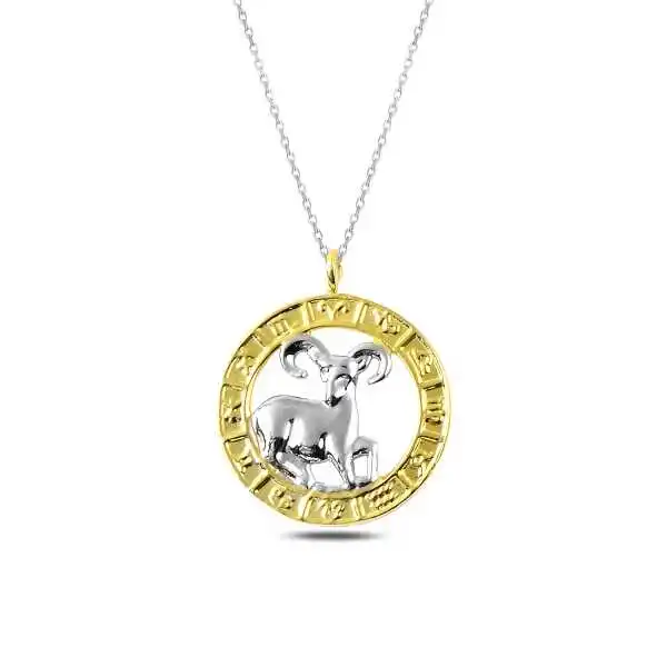 Silver Gold Aries Zodiac Sign Necklace 925 Sterling Women Fine Jewelry Wedding Party Birthday Gift - Box - Pendant - Chain Choker - Female - Ladies - Fashion