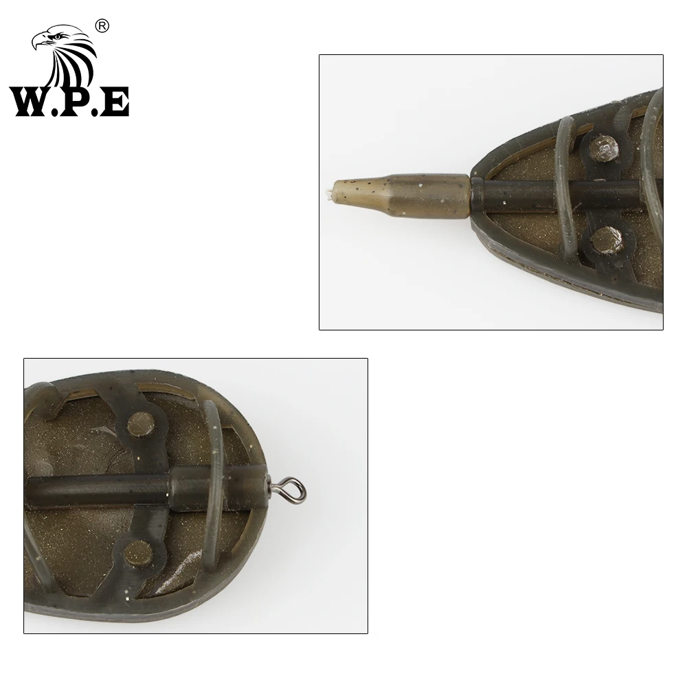 W.P.E 1pack Carp Fishing Method Feeder 30g/40g/50g/60g In-line Flat Feeder Mould Set Bait Thrower Lead Sinker CarpFishing Tackle