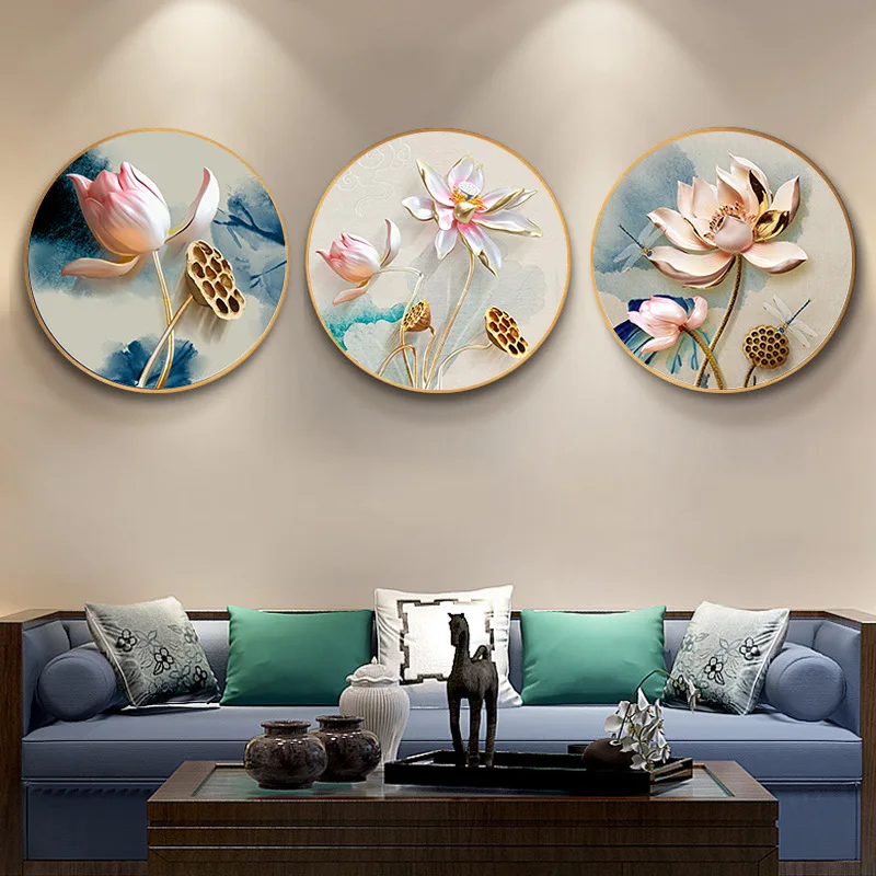 

Diy 5D Diamond Embroidery Mosaic Painting Cross Stitch,Full European Water-Ink Relief Lotus Three-Pictures Home Decorative Gift