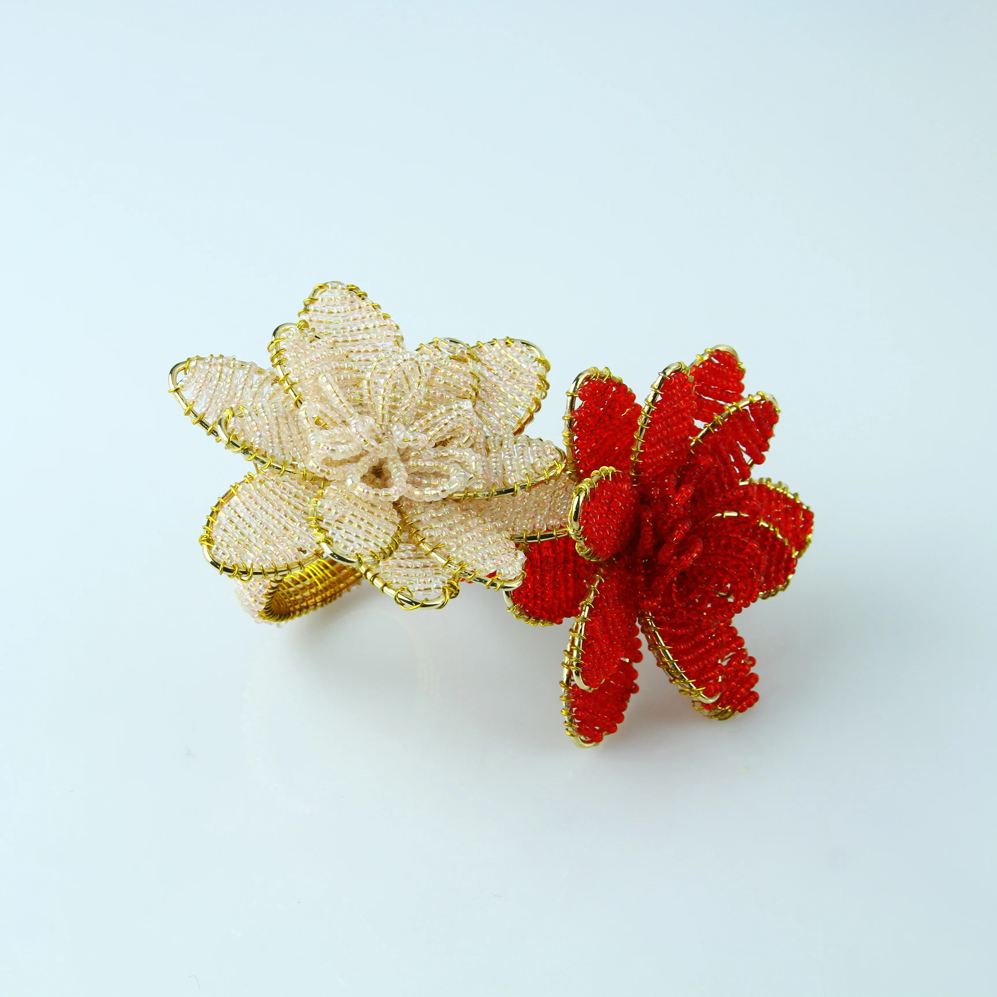 

Free Shipping Wholesale Pink Glass Beads Flower Napkin Ring 10 Pcs