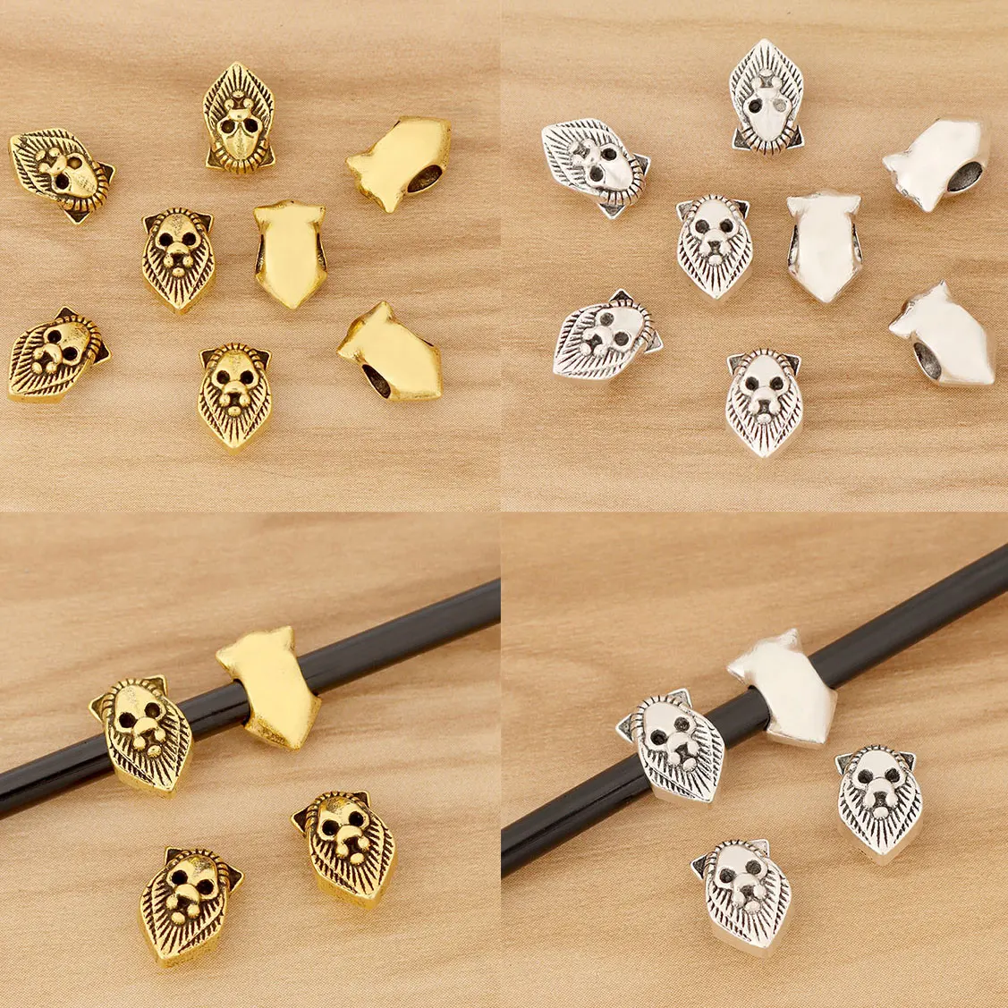 50 Pieces Tibetan Silver/Gold Color Lion Head Spacer Beads Charms for DIY Bracelet Jewellery Making Accessories