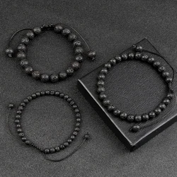 4 6 8mm Men Bracelet Natural Stone Lava Rock Beads Bracelets Handmade Braided Bangles Essential Oil Diffuser Women Jewelry Gifts