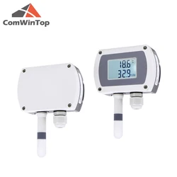 Sensor Transmissor de Temperatura e Umidade Montado na Parede com Instalação Display Track, Modbus, 4-20mA, RS485