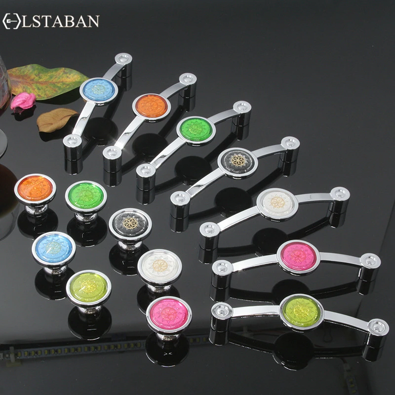 Modern Simple Color Crystal Bright Chrome Zinc Alloy Door Knob Cabinet Wardrobe Drawer Handle Furniture Accessories