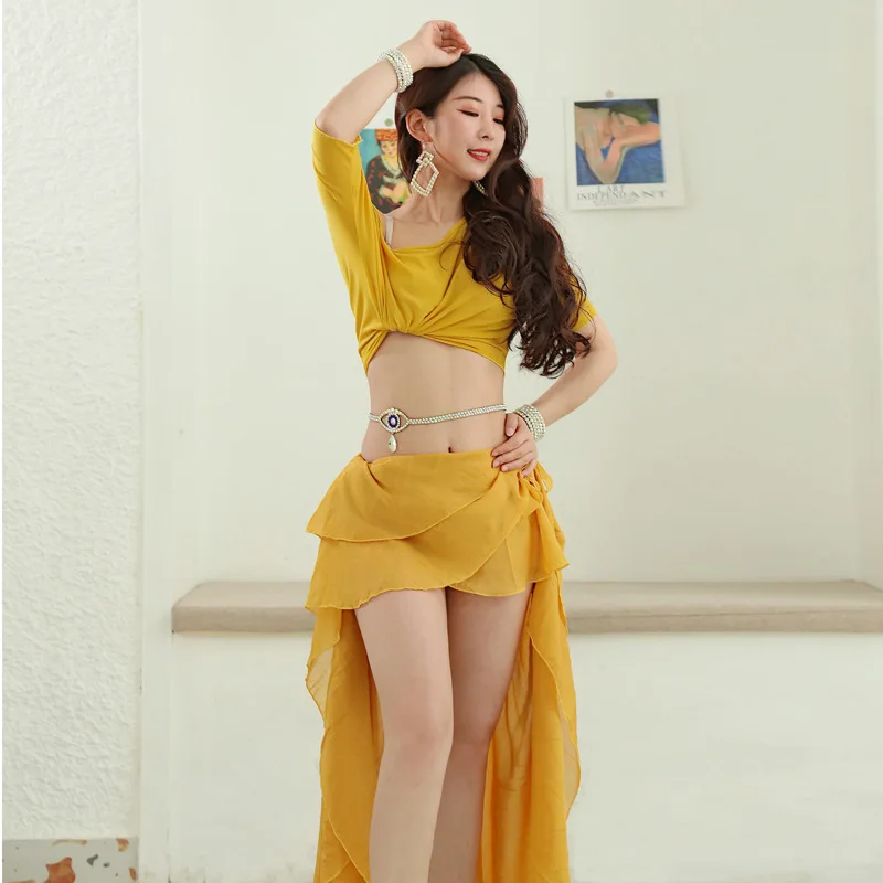 Belly Dance Female Adult Practice Clothes Elegant Top And Long Skirt Performance Set Oriental Dance Bellydance Hip Scarf Costume