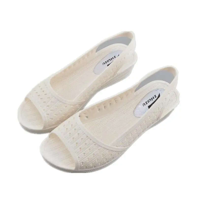 Size 36-41 Sandals Women Platform Wedge Shoes Summer Female Mules Clogs Peep Toe Soft Bottom Waterproof Beach White Zapatos Y12