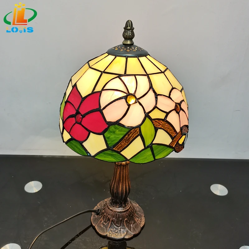 8 Inch American Style Small Table Lamp Tiffany Bedside Study Bar Stained Glass Welding Process Night Light E27 110V Metal Base