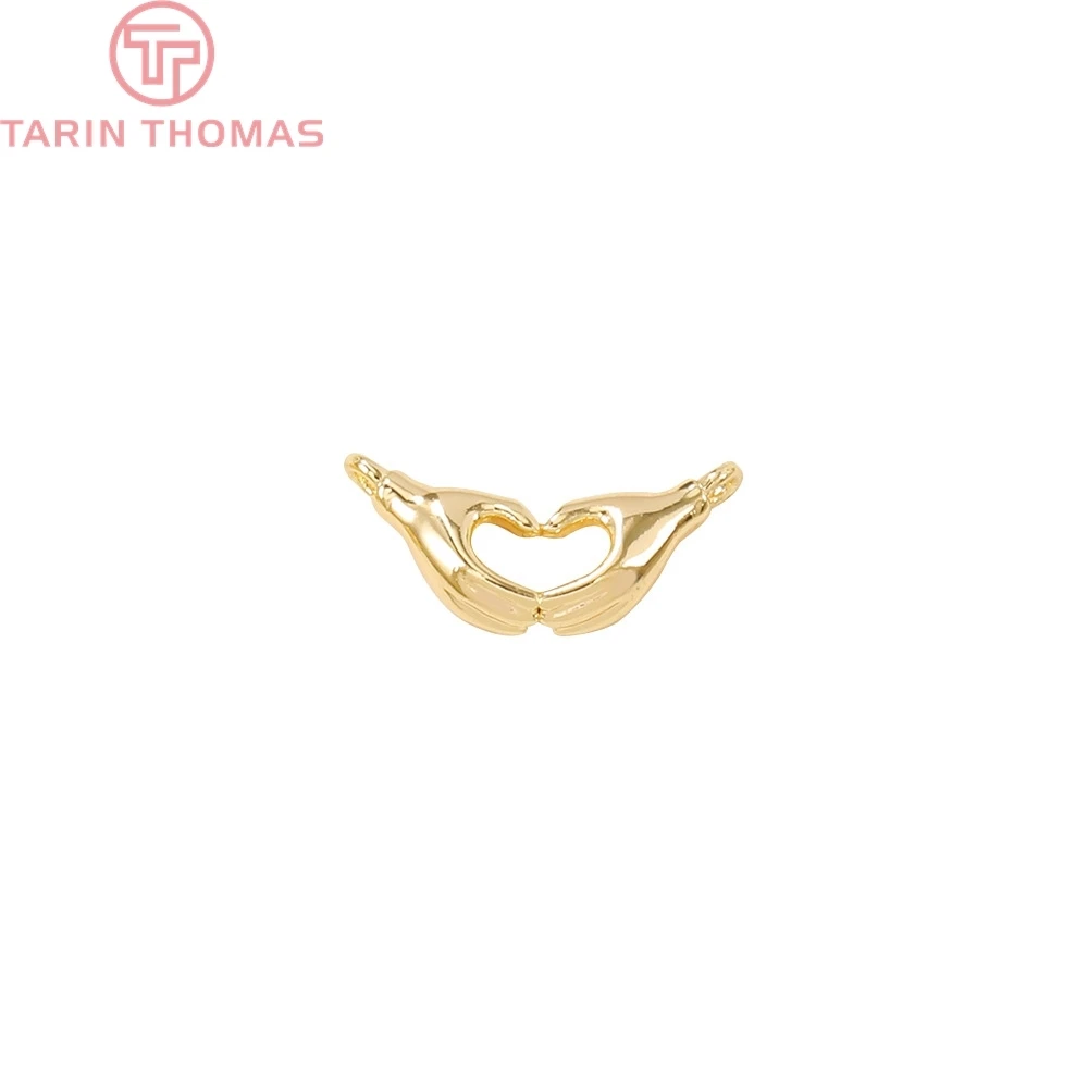 (197)6PCS 11.5x21 Hole 1.5MM 24K Gold Color Brass Palm Love Charms Pendants High Quality DIY Jewelry Making Findings