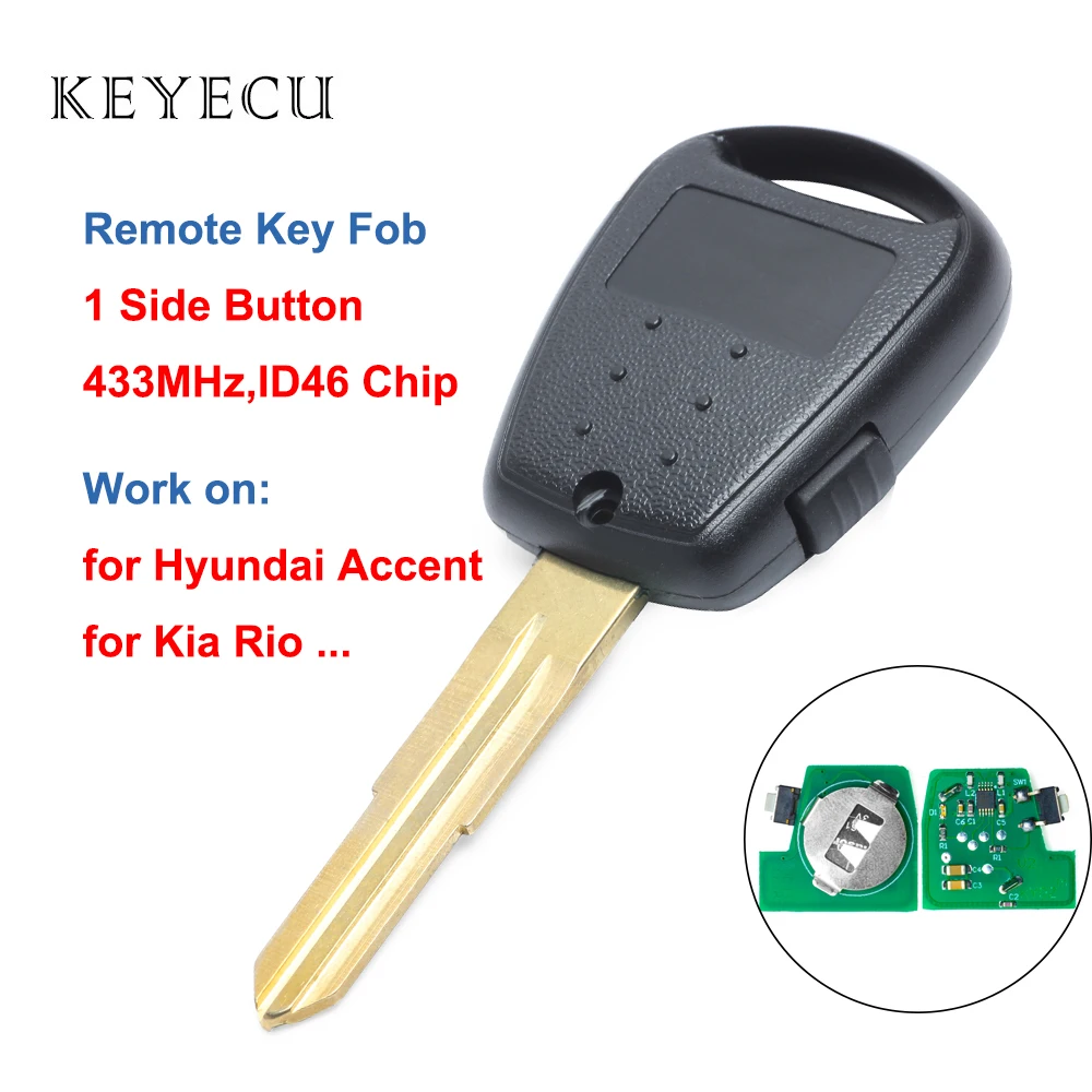 

Keyecu 433MHz ID46 Chip Replacement 1 Button Remote Key Fob for Hyundai Accent, for Kia Rio Picanto Soul Venga Ceed No Light