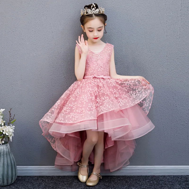 Girl Wedding Party Flower Girl Bridesmaid Embroidery Tail Dress Princess Birthday Host Walking Piano Performance Dress