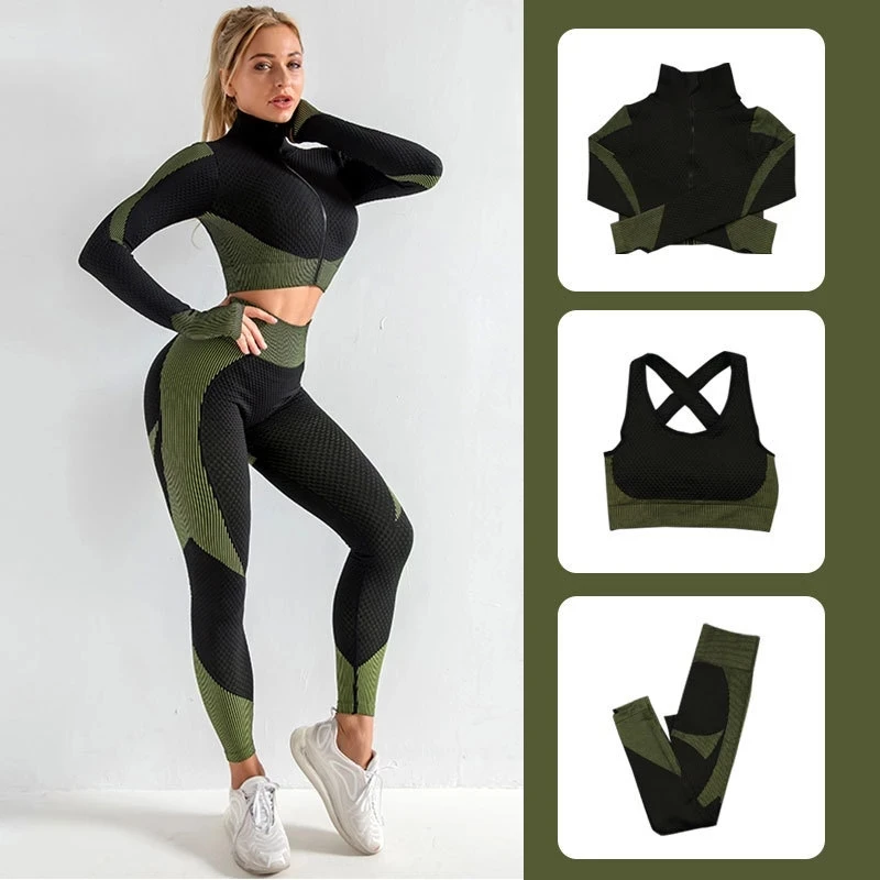 Push Up Fitness Sport Suit Seamless Women Yoga Set Long Sleeve Yoga Clothing 2/3 Pcs Female Sport Gym Suits Wear Running Clothes