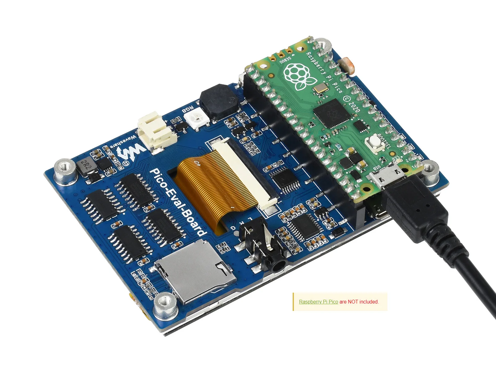 Waveshare Overall Evaluation Board Designed For Raspberry Pi Pico, Misc Onboard Components For Easily Evaluating The RP2040