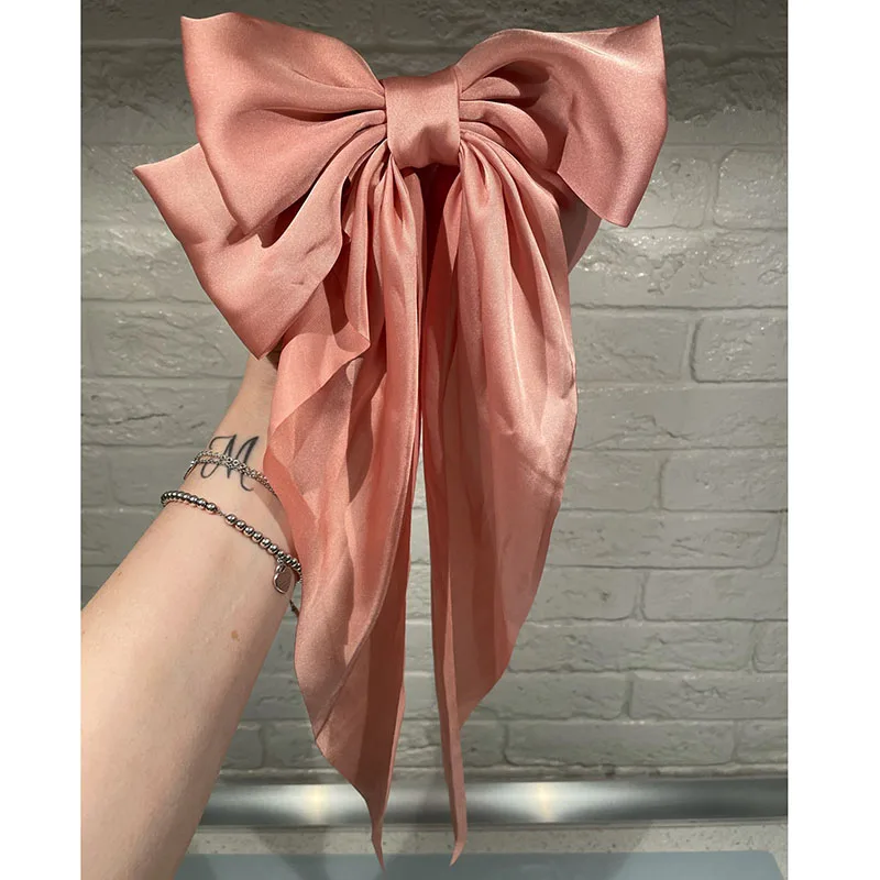 New Headwear Big Large Satin Bow Hairpins Barrettes for Women Girls Wedding Long Ribbon Hair Clip Hairgrip Bow Hair Accessories