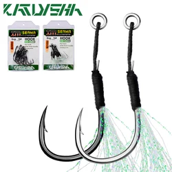 KATYUSHA 10Pcs Metal Jig Tail Assist ganci 11-19 # con PE Line Feather Solid Ring Jigging Fishhook per 5-80g Lure ami da pesca