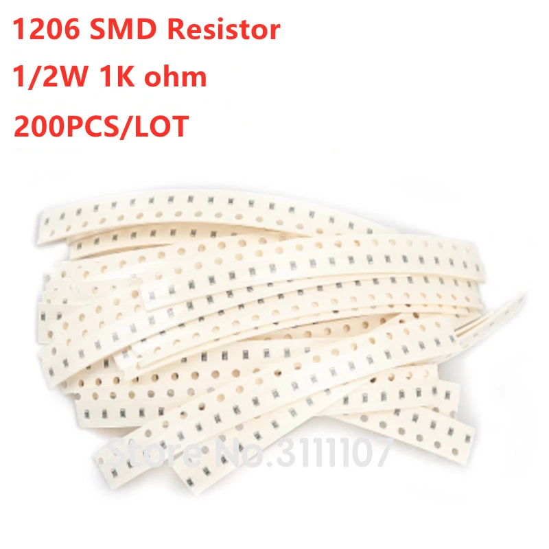 

200PCS/LOT 1206 1K ohm 1KR 5% SMD Resistor 1/2W Resistance 3216 102 Chip Fixed Resistors