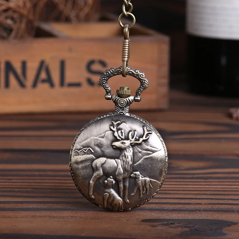 1093pocket watch cute deer Vintage large thick ch